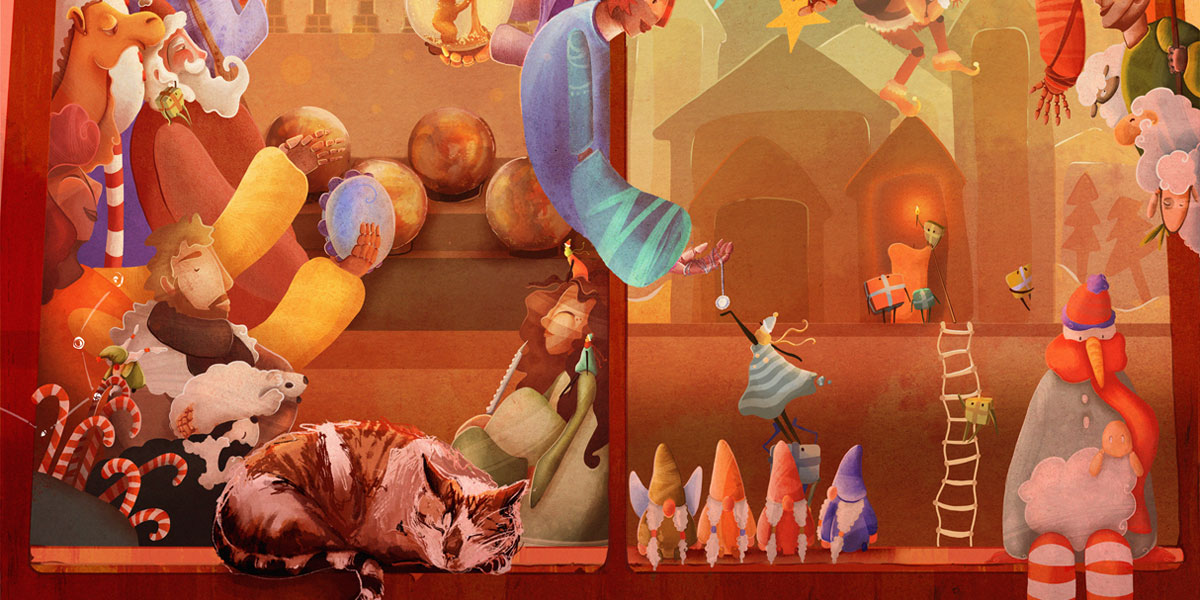 En la portada de diciembre, Patricia Repullés imagina un puesto del mercadillo de la Plaza Mayor en Navidad