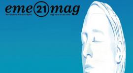 Eva Vázquz diseña la portada de eme 21 magazine de marzo de 2020 en la que Cibeles saluda a la escultura Julia. 