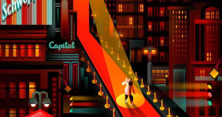 La Gran Vía madrileña engalanada, reflejo de una ciudad que espera encender de nuevo los focos, obra de la ilustradora María Corte