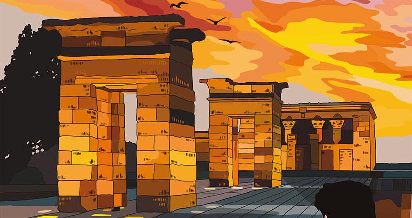 La portada de enero de 2021 de eme21magazine, ilustrada por Laura Floris, arranca mirando al horizonte de un atardecer de Madrid en el Templo de Debod y con la esperanza de al menos dejar atrás un año que nos ha convulsionado. 